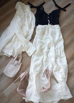 Костюм brunello cucinelli original, italy, luxury платье - рубашка + юбка макси , ivory, лён 100%