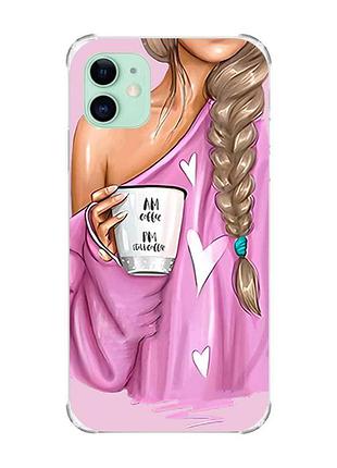 Чехол с утолщёнными углами для apple iphone 11 (6.1) :: девушка с кофе (принт 58)