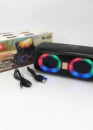 Портативная колонка tg333 2x5w с rgb подсветкой, громкая блютуз колонка. цвет: черный