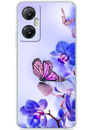 Чехол силиконовый с картинкой на infinix hot 20 5g (цветок, бабочка на орхидее)
