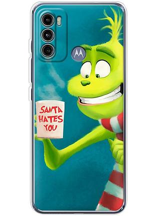 Чехол силиконовый с картинкой на motorola g60 (новогодний, гринч)