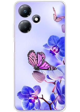 Чехол силиконовый с картинкой на infinix hot 30 play (цветок, бабочка на орхидее)