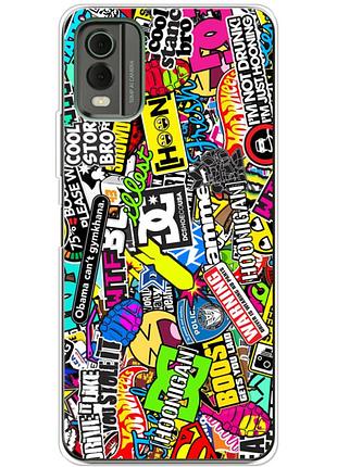 Чехол силиконовый с картинкой на nokia c32 (цветные наклейки)