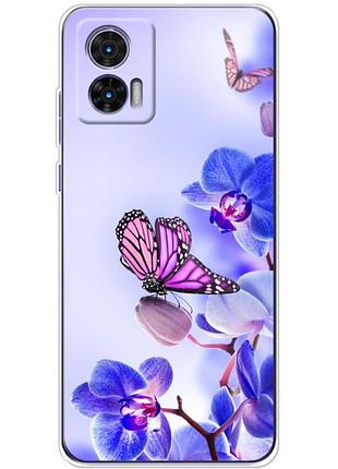 Чехол силиконовый с картинкой на motorola edge 30 neo (цветок, бабочка на орхидее)