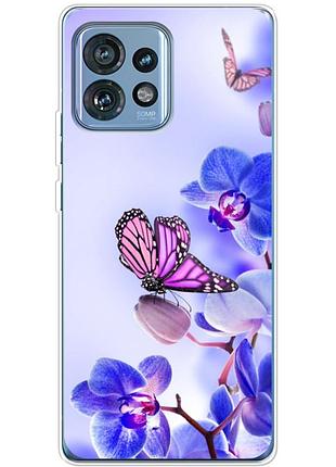 Чехол силиконовый с картинкой на motorola edge 40 pro (цветок, бабочка на орхидее)