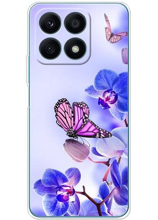 Чохол силіконовий з картинкою на huawei honor x8a (квітка, метелик на орхідеї)