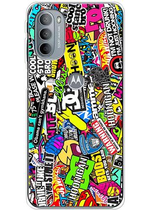 Чехол силиконовый с картинкой на motorola g31 (цветные наклейки)