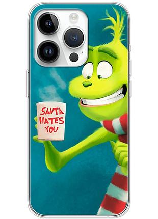 Чехол силиконовый с картинкой на iphone 15 pro max (новогодний, гринч)