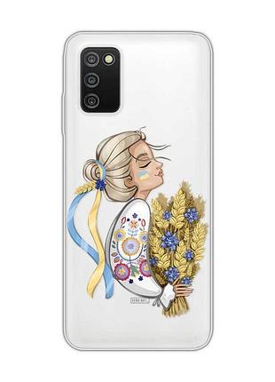Прозрачный чехол на samsung galaxy a03s :: украинка с колосками (принт 173)