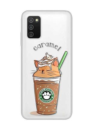 Прозрачный чехол на samsung galaxy a03s :: капучино котик (принт 97)