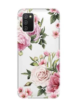 Прозорий чохол на samsung galaxy a03s :: рожеві квіти (принт 287)