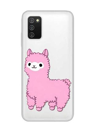 Прозрачный чехол на samsung galaxy a03s :: лама розовая (принт 100)