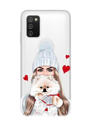 Прозорий чохол на samsung galaxy a03s :: дівчина з песиком (принт 142)