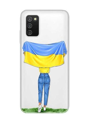 Прозрачный чехол на samsung galaxy a03s :: девушка с флагом (принт 263)