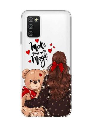 Прозрачный чехол на samsung galaxy a03s :: девушка с мишкой (принт 188)