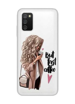 Прозорий чохол на samsung galaxy a03s :: дівчина з кавою (принт 114)
