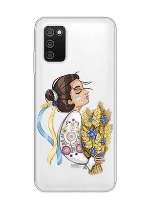 Прозрачный чехол на samsung galaxy a03s :: украинка с колосками (патриотический принт 172)