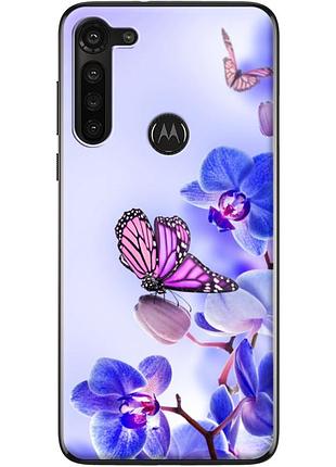 Чехол силиконовый с картинкой на motorola g8 power (цветок, бабочка на орхидее)