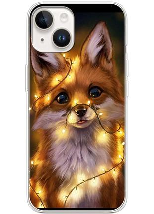 Чехол силиконовый с картинкой на iphone 15 plus (новогодний, лисичка)
