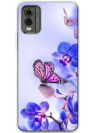 Чохол силіконовий з картинкою на nokia c32 (квітка, метелик на орхідеї)