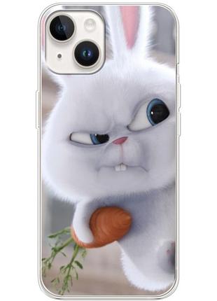 Чехол силиконовый с картинкой на iphone 15 (кролик снежок)