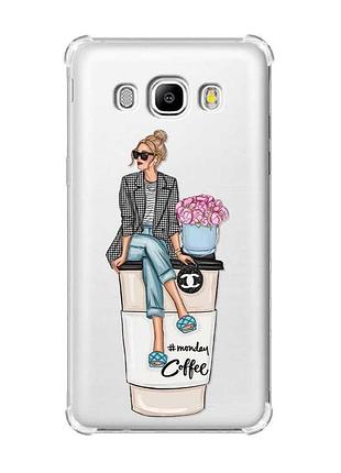 Чехол с утолщёнными углами на samsung galaxy j5(2016)/j510 :: девушка на кофе (принт 228)
