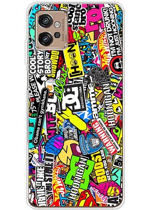 Чехол силиконовый с картинкой на motorola g32 (цветные наклейки)