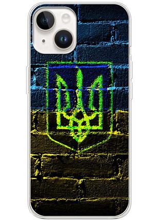 Чехол силиконовый с картинкой на iphone 15 (патриотический, герб украины)