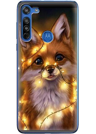 Чехол силиконовый с картинкой на motorola g8 (новогодний, лисичка)