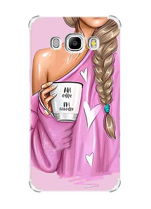 Чехол с утолщёнными углами на samsung galaxy j5(2016)/j510 :: девушка с кофе (принт 58)