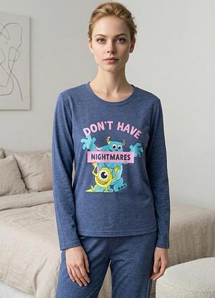 Новий лонгслів disney monsters inc домашній верх піжами синій меланж s