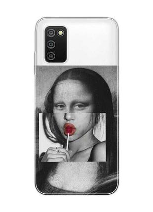 Прозрачный чехол на samsung galaxy a03s :: современная мона лиза (принт 351)