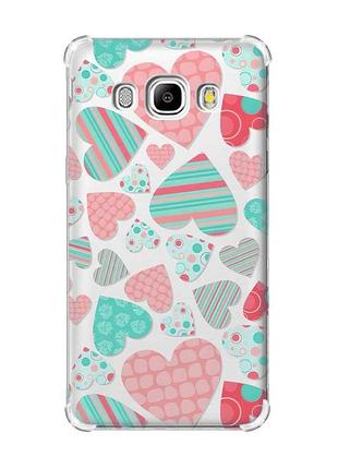 Чохол з потовщеними кутами на samsung galaxy j5(2016)/j510 :: різнокольорові сердечка (принт 334)