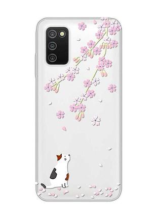 Прозорий чохол на samsung galaxy a03s :: котик і сакура (принт 283)
