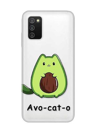 Прозрачный чехол на samsung galaxy a03s :: котик авокадо (принт 306)