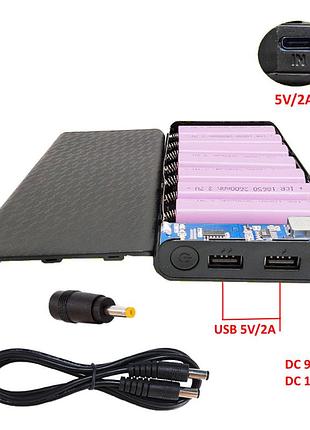 Павербокс для роутера "powerbox-7 dc7s" корпус для павербанка на 7 ячеек 18650, dc 9v/12v, 2usb, 5v/2а, type-c корпус + акумулятори 18650 7 шт