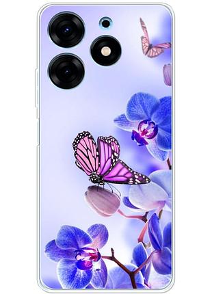 Чохол силіконовий з картинкою на tecno spark 10 pro (квітка, метелик на орхідеї)