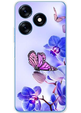 Чохол силіконовий з картинкою на tecno spark 10c (квітка, метелик на орхідеї)