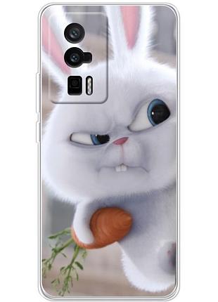Чехол силиконовый с картинкой на xiaomi poco f5 pro (кролик снежок)