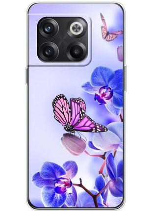 Чехол силиконовый с картинкой на oneplus 10t (цветок, бабочка на орхидее)