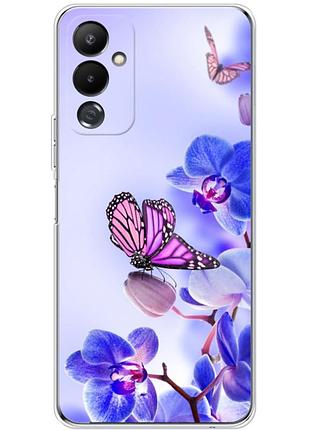 Чохол силіконовий з картинкою на tecno pova 4 (квітка, метелик на орхідеї)