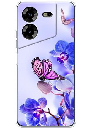 Чохол силіконовий з картинкою на tecno pova 5 (квітка, метелик на орхідеї)