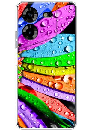 Чехол силиконовый с картинкой на tecno pova 5 (цветные листья)