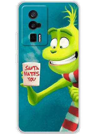 Чехол силиконовый с картинкой на xiaomi poco f5 pro (новогодний, гринч)