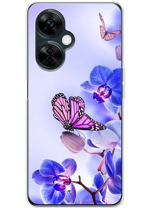 Чехол силиконовый с картинкой на oneplus nord ce 3 lite (цветок, бабочка на орхидее)