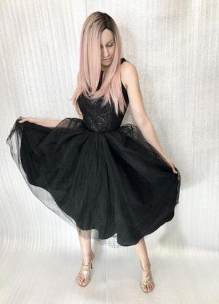 Вечернее платье черное фатин паетки