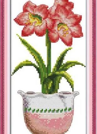 Набір для вишивання хрестиком по нанесеному на канву схемі "red flower". aida 14ct printed, 15*30 см