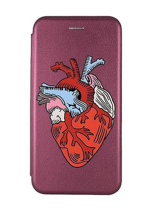Чехол-книжка с рисунком для xiaomi redmi note 8 бордовый :: сердце анатомическое (принт 250)