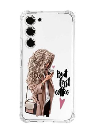 Чехол с утолщёнными углами на samsung galaxy s23 :: девушка с кофе (принт 114)