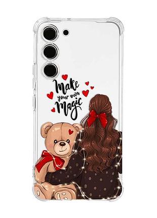 Чехол с утолщёнными углами на samsung galaxy s23 :: девушка с мишкой (принт 188)